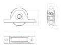 Zeichnung mit Bemaßungen der Laufrollen für Rahmenschiebetore, versenkbar und kugelgelagert