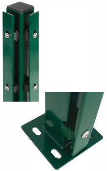 Eck-Aufschraubpfosten Vierkant 6x4 cm, verzinkt und grün beschichtet, für Stabmattenzäune. mit Zaunhaltern in 40cm Abstand und Blendleiste
