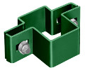 Stabmatten-Doppelschelle für Vierkantpfosten 6x4 cm, verzinkt und grün beschichtet, zur Befestigung von 2 Stabmatten